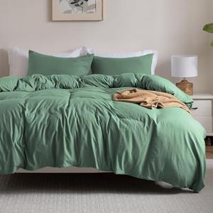 Washed Granite Green Duvet Cover Set King Size, 3 Piece Prewashed Microfiber Cotton-Like Bedding Set, Duvet Cover 104x90 with Button Closure, 2 Pillow Shams for All Seasons,Comforter Not Included