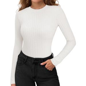 MANGOPOP Long Sleeve Shirts for Women Thermal Ribbed Crew Neck Lightweight Sweater Fitted Fall Winter Womens Tops 2025 Trendy (XL)