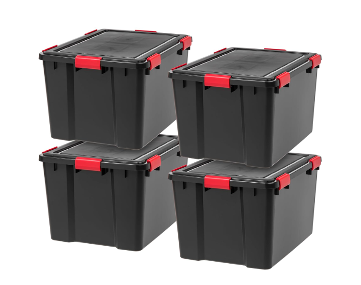 IRIS USA, Inc. UCB-LDD WEATHERTIGHT Storage Box, 74 Quart, Black, 4 Pack
