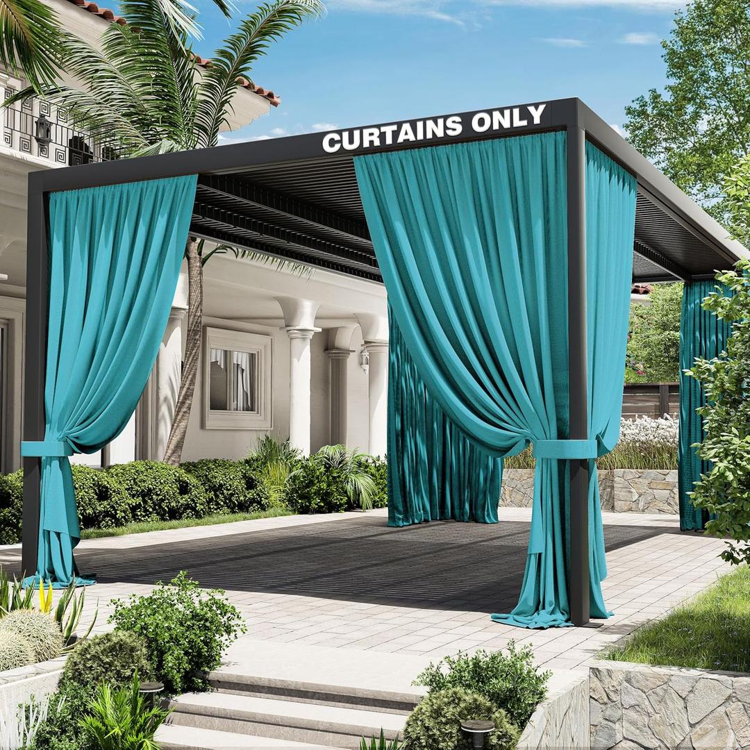 Gazebo Universal Replacement Privacy Curtain,12'20' Gazebo Outdoor Waterproof Curtains, 4-Panels Sidewall Curtains with Double Zipper for Patio Canopy, Garden and Backyard (Curtain Only) (Lake Blue)