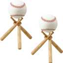 TIHOOD Baseball Stand Baseball Stand Holder Wooden Base Ball Stand Display Holder (2 PACKS)
