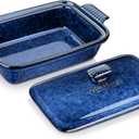 vancasso Starry Casserole Dish With Lid, 1.9 Quart Deep Lasagna Pan Ceramic Bakeware Covered Casserole Dish Blue