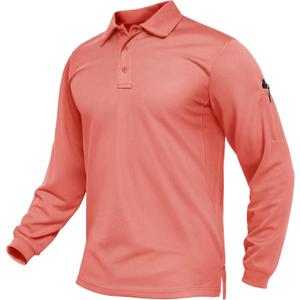 TACVASEN Men's Long Sleeve Polo Shirt Quick Dry Tactical Performance Golf Collared Work Casual Moisture Wicking Shirts, M