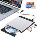 External CD Drive for Laptop: Portable USB3.0 USB C DVD ROM Burner - Optical CD/DVD Player with SD/TF/2 USB Ports Compatible with Apple Mac Linux Windows 11/10/8/7