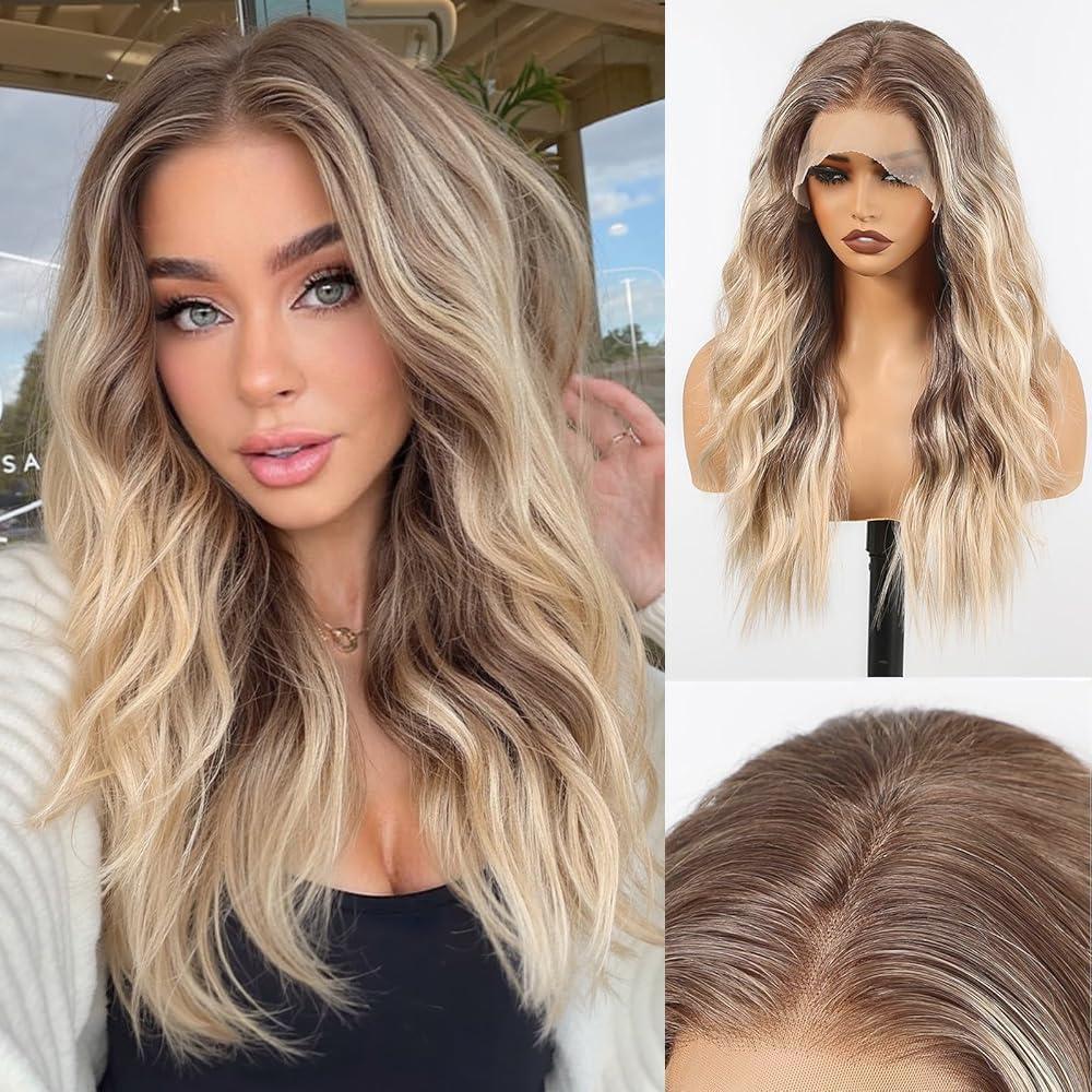 HAIRCUBE 13X4 HD Synthetic Lace Front Wig, Ombre Blonde Glueless Curly Wig, Natural Density Hairline Human-Like Hair Wig for Women