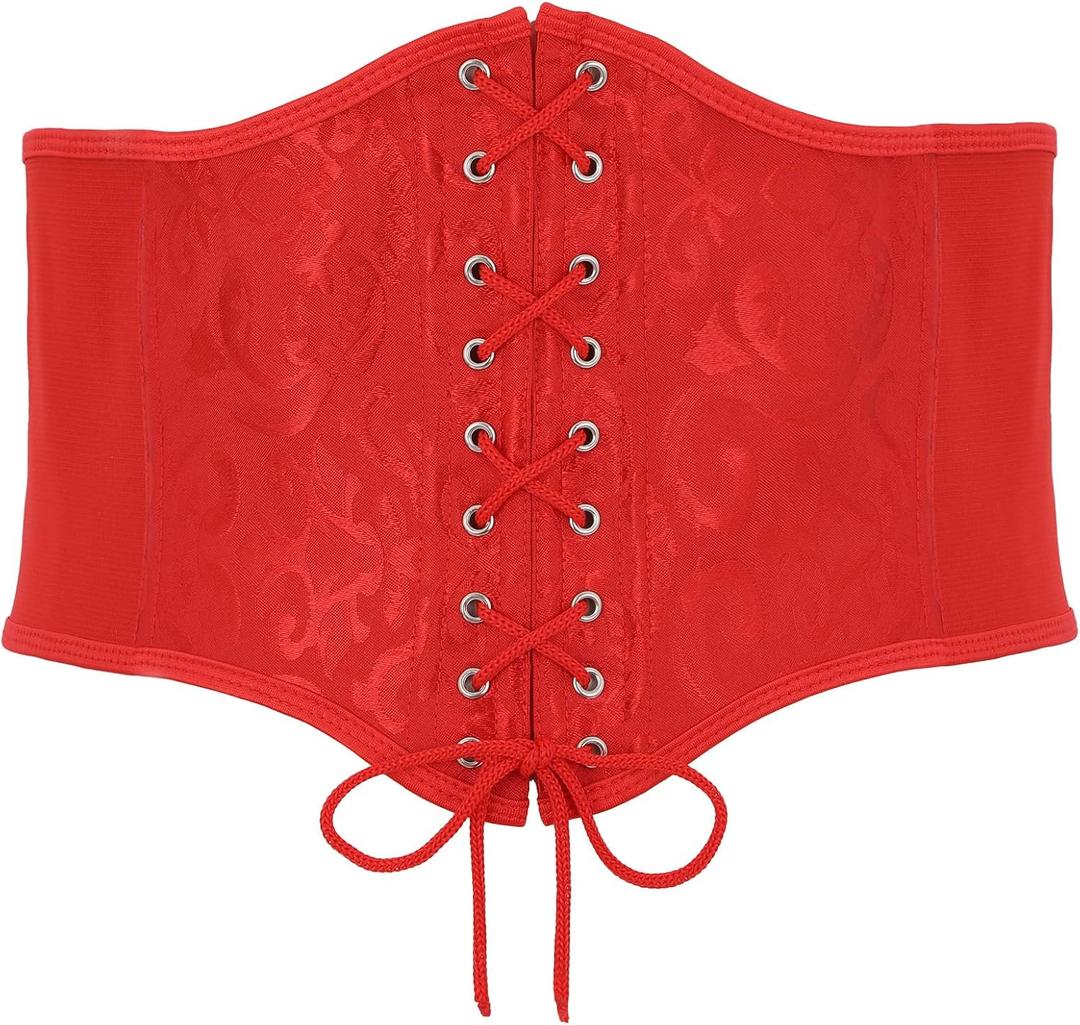 XZQTIVE Womens Corset Belt, Wide Elastic Lace Up Pirate Corset for Dress Black Renaissance Waist Cinch Belt for Costume (Waist 32-35in, Red)
