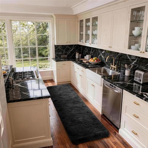 Ophanie 2x8 Runner Rug for Hallway, Upgrade Non-Slip Fluffy Soft Bedside Rugs, Bedroom Living Room Black Shaggy Carpet for Kids Girls Boys Dorm Nursery Home Decor Aesthetic