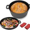 5 Quart Cast Iron Dutch Oven with Skillet Lid Pan, 2-In-1 Pre-Seasoned Cast Iron Skillet Cookware Pan Set with Anti - Scald Silicone Handle Pads, Outdoor Caming Oven, Campfire & Stovetop Safe, Heavy Duty Oven