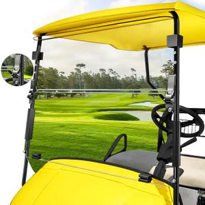 (3rd Gen HINGE) EZGO Golf Cart Windshield, 3/16" (5MM) Thickened PC Ezgo TXT Windshield Replacement Fits 1994 to 2013 Ezgo TXT and Medalist, Heavy Duty Hinge, Foldable, Pre-installed Fits 3/4" Rail