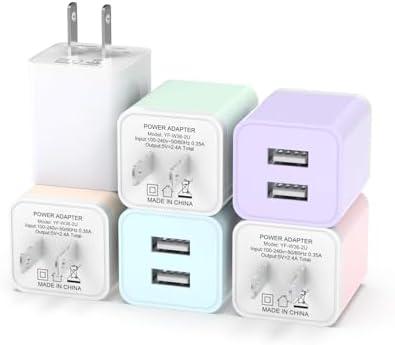 6Pack USB Wall Charger, iGENJUN 2.4A Dual USB Port Cube Power Plug Adapter Fast Phone Charger Block Charging Box Brick for iPhone 15/15 Pro/15 Pro Max/14, Samsung Galaxy, Pixel, LG, Android-Multicolor