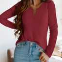 PRETTYGARDEN Long Sleeve Shirts for Women Waffle Knit Tops | V Neck Basic Tee, Loose Fit, Trendy Tunic Top, Dressy Casual Blouses, Early Fall Fahion, Winter Clothes, Work & Everyday Wear (Red, S)