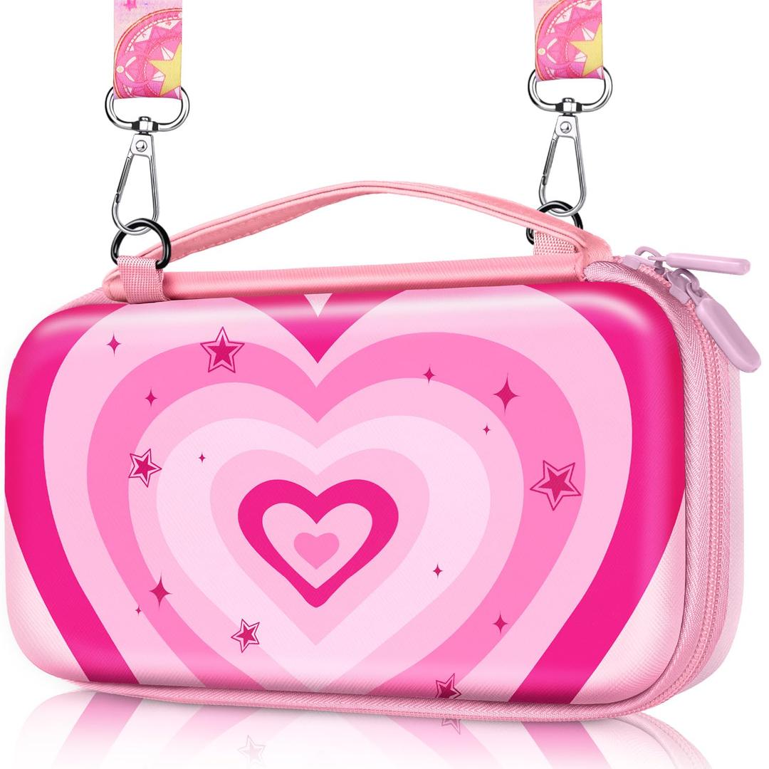 Gurgitat Carrying Case for Nintendo Switch OLED 2021/Switch 1(2017) - Cute Cartoon for Switch Travel Cases with Handle and Strap Portable Storage Carry Hard Shell for Teen Girls Boys, Heart