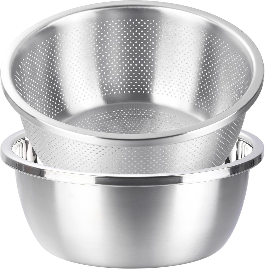 Cluren Colander and Bowl Set 2.3QT (2in1)  Thickened 304 Stainless Steel Kitchen Strainer Bowl for Fruit, Pasta, Vegetables, Rice  Heavy Duty, Induction Cooker & Dishwasher Safe