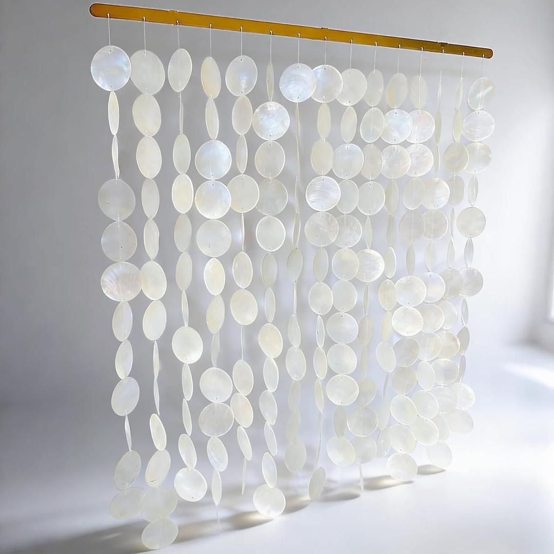 DHHOUSE 24x28 Inch Large Capiz Shell Wall Hanging, Handmade Sea Shell Wall Art with Stainless Steel Rail for Home Decor