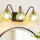 3-Light Bathroom Vanity Light, Black Vanity Light, Vintage Black Finish Wall Mount Sconces with Tulip Glass Shade, Mid Century Hardwired Wall Sconces for Bedroom, Living Room, Hallway