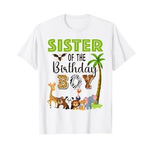 Sister of The Birthday Boy Wild Zoo Theme Safari Party T-Shirt, Size Small