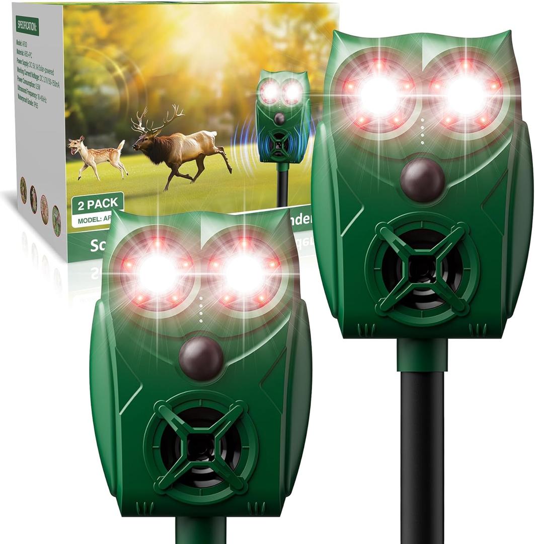 Solar-Powered Ultrasonic Animal Repellent with Motion Sensor, Waterproof Cat Deterrent with LED Flashing Lights, Perfect for Outdoor Yards, Effective to Repel Cats, Dogs, Coyotes, Raccoons, and Deer. (Green)