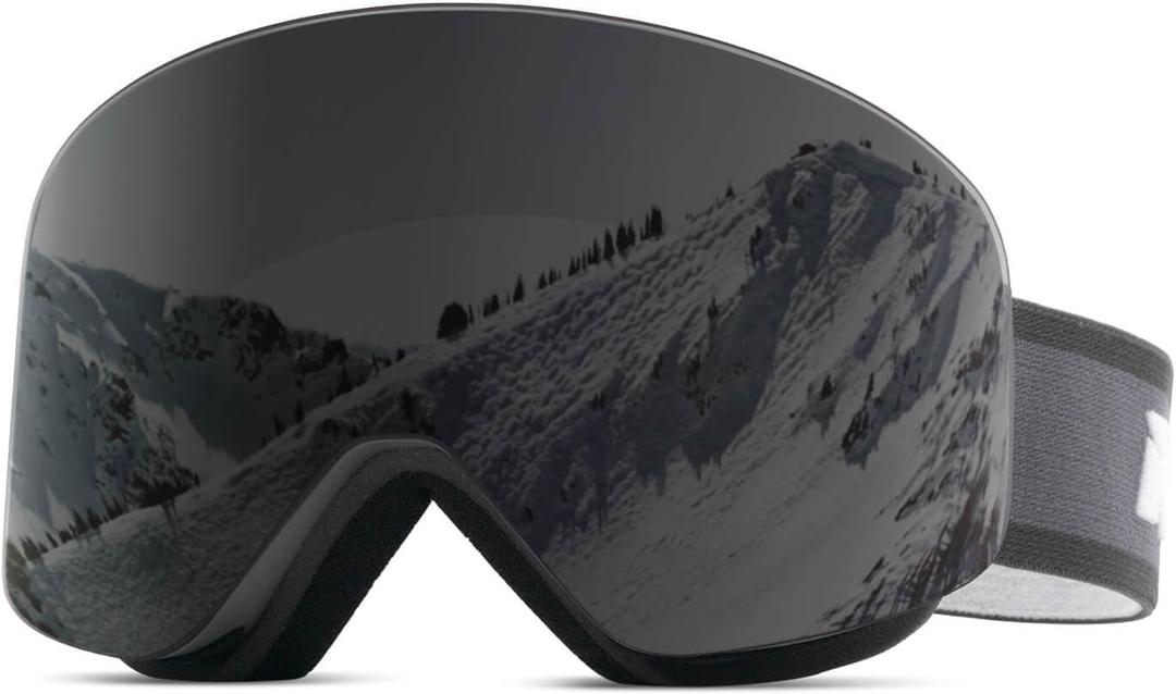 Meeloog Magnetic Ski Goggles Frameless Interchangeable Lens, UV Protection Snow Goggles, Snowboard Gear for Men Women Youth (P1 Grey Frame/Black Lens(vlt 11%))