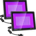 2 Pack 300W LED Black Lights Outdoor, Flood Blacklight Light with Plug, 395nm to 410nm IP66 Waterproof for Dance Party, Glow in The Dark, Stage Lighting, Body Paint, Fluorescent Poster, Neon Glow