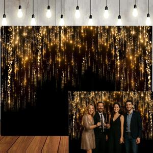 Black and Gold Backdrop Gold Glitter Backdrop 7x5ft, Sparkling Lights Photography Background, Elegant Golden Party Decoration for Birthday, Wedding, Anniversary, Prom, New Year Photo Booth