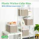 Bidtakay Wicker Storage Baskets for Organizing 4-Pack Hand-Woven Imitation Wicker Cube Storage Bins with Liners for Shelves Closet Cabinet 11x11 Waterproof Cube Organizer for Pantry-Greyish Beige