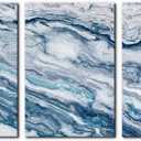 Abstract Wall Art Bedroom Wall Décor 3 Piece Blue Beach Ocean Picture Coastal Theme Nautical Sea Wave Canvas Prints on Canvas Seascape Modern Artwork for Home Living Room Office - 16"x24"x3 Panel