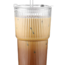 CWHHRN 20 Oz Glass Cups with Lid and Straw 2 Set, Glass Tumbler with Straw and Lid, Vintage Glassware for Whiskey Cocktail Beer, Iced Coffee Cups with Lid (2 PACK)