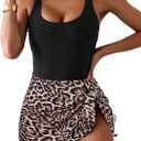 MakeMeChic Women's One Piece Swimsuit Leopard Print Knot Side Bathing Suit Swim Dress (Large, Multicolor)