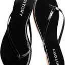 FITORY Womens Flip Flops, Fashion Casual Thong Walking Slide with Vegan Leather, Comfortable Summer Beach Flat Sandals for 2025 Indoor and Outdoor, Size 8, Black Patent)
