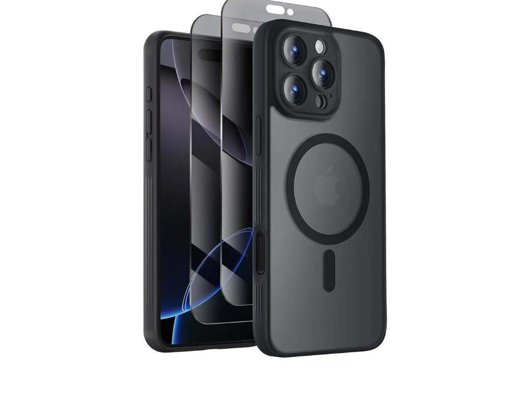 Symcele Designed for iPhone 16 Pro Max Case, Compatible with MagSafe, with Privacy Screen Protectors X2, [Camera Protection] [15FT Military Drop Protection] Shockproof Phone Case 6.9 inch, 2024, Black