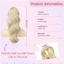 HOOJIH Clip in Ponytail Extension, Ponytail Extension 18 Inch Hair Ponytail Extension Wavy Ponytail Fluffy Soft Clip on Ponytail Synthetic Fiber Ponytail Hair Pieces for Women - Cool Light Blonde
