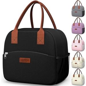 HOTOR Lunch Bag for Women & Men - Wear-Resistant Insulated Lunch Box with Large Capacity, Multi-Functional Cooler Bag for Office, Picnic, Black, 12L, 12.20" x 6.30" x 10.20"