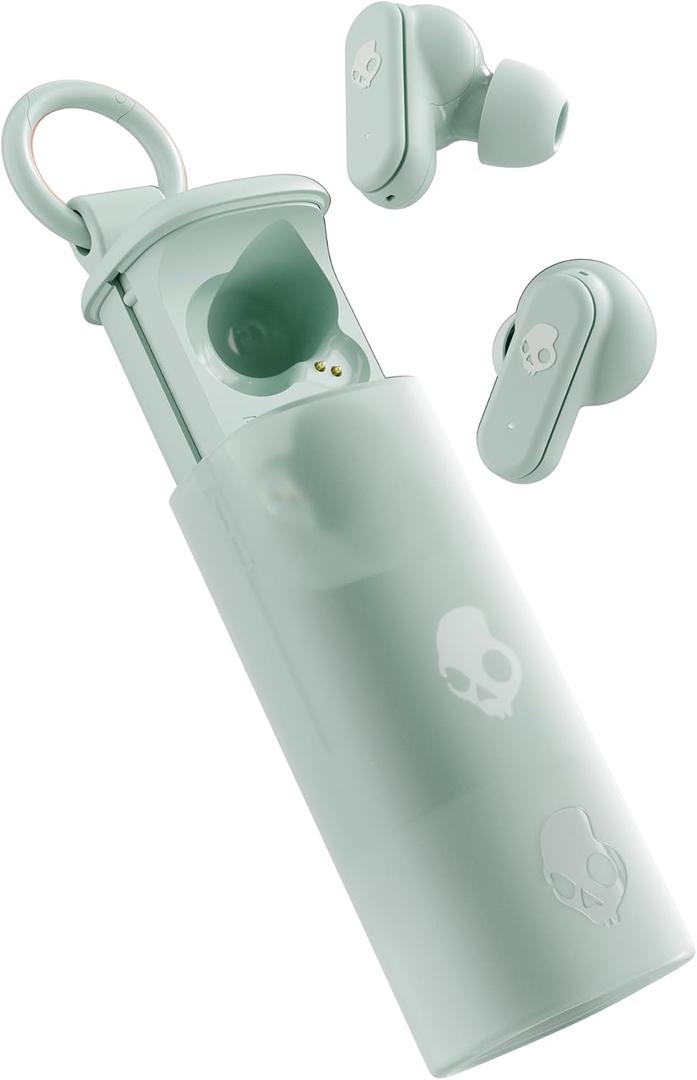 Skullcandy Dime Evo Wireless Earbuds, Bluetooth Headphones, Noise Isolating Fit, Up to 36 Hours Battery, Microphone for iPhone Android, Easy Carry with Clip-Anywhere Case - Preppy Sage