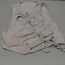 OYOANGLE Women's Cut Out Lace Up Round Neck Tie Front Asymmetrical Hem Crop Tank Top Size S