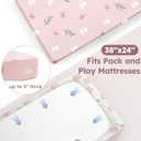 Pack and Play Sheets for Girls, 38" x 26" Mini Crib Sheets Fitted for Pack n Play Mattress, Soft Breathable Playard Sheets, 2-Pack Pink Tulips