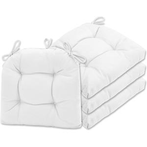 SQUARE MOON Chair Cushions for Dining Chairs, 3 Inch Thick Comfortable Kitchen Chair Pads, Dining Room Seat Cushions with Ties, Machine Washable, 17" x 16" x 3", 4/Pack, White