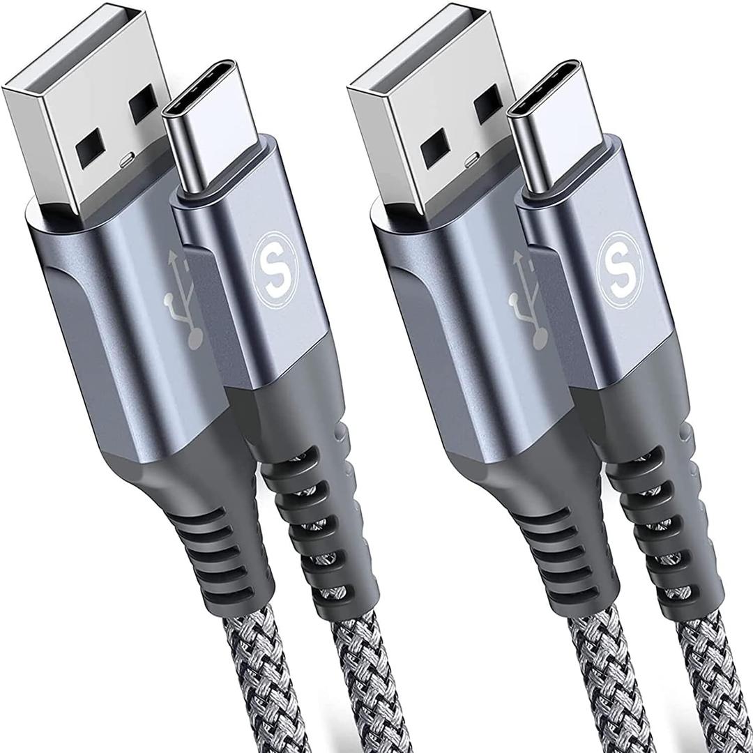 sweguard USB Type C Cable 3.1A Fast Charging [2Pack,10ft+6.6ft], USB-A to USB-C Charger Nylon Braided Cord for Samsung Galaxy S21 S20 S10 S9 S8 Plus,Note 20 10 9 8 7,A71 A51 A32,LG,Moto,PS5-Grey