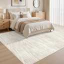 WITSHOCK 5x7 Area Rug for Living Room, Washable Rugs for Bedroom Kitchen Nursery Dining Room Office, Modern Neutral Wave Striped Rugs, Soft Thin Carpet Non Slip Low Pile for Home Decor, Beige