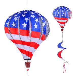 BATTIFE 2Pcs Patriotic Hot Air Balloon Wind Spinner, American Flag Kinetic Wind Twister with Tail, Outdoor Spiral Windmill Garden Yard, 4th of July Hanging Decoration