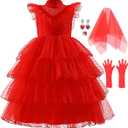 Girls Halloween Costumes Ghost Red Bride Dress Up Cosplay Costume (Red, M)