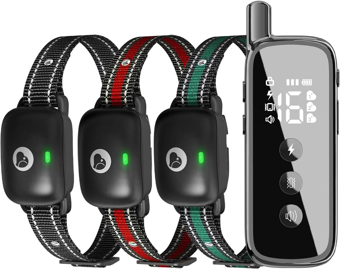 Dog Shock Collar for 3 Dogs (5-120lbs) Waterproof Rechargeable Electric Dog Training Collar with Remote for Small Medium Large Dogs with Beep Vibration Safe Shock Modes (Black)