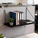 2 Pack Black Cubicle Shelf With Hooks For Fabric Walls, 12'' Wooden Office Cubicle Accessories for Work, Floating Wall Shelf for Decor, Hanging Organizer for Cubicle Wall Storage & Office Decorations