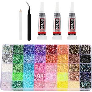 Resin Jelly Rhinestones, 32000Pcs 3mm Flatback Rhinestones for Bedazzling Crafting with 3Pcs B7000 Glue, Bling Crystal Bedazzle Kit for Clothing Shoes Nail Art Graduation Cap Decor (40 Colors)