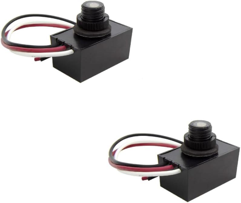 Solus SPC-688 Dusk-to-Dawn Button Sensor for Outdoor Fixtures and Lamp Posts  Auto Photocell Control, 120V, UL Listed, Black (Pack of 2)
