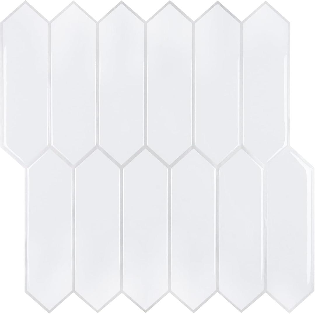 CHIHUT 16 Sheets 12''x12'' White Glossy Long Hexagon Peel and Stick Backsplash Tiles 3D Modern Minimalist Self Adhesive Stick on Tiles Waterproof Renter Friendly Backsplash for Kitchen Bathroom