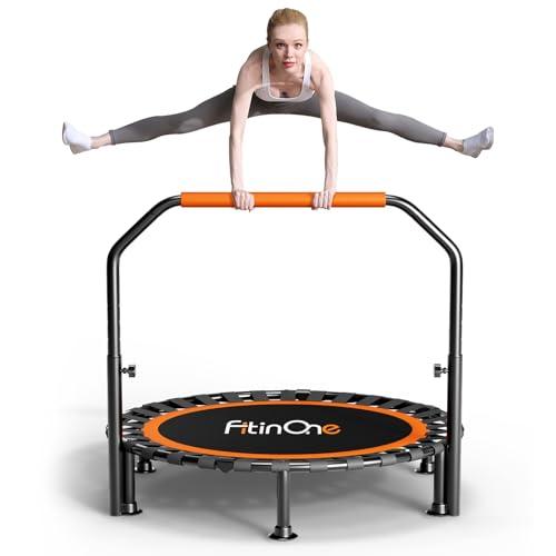 40" Foldable Mini Trampoline Load 330lbs,Portable Exercise Rebounder Trampoline with Adjustable Foam Handle,Fitness Trampoline for Adults (40 in with handrail)