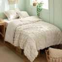 Bedsure Tufted Boho Comforter Set Twin Size - Beige Boho Bed Set, GentleSoft 2 Pieces Farmhouse Shabby Chic Embroidery Bedding, Gifts for Woman, Soft Jacquard Twin Comforter for All Seasons (01 - Beige - Elegant)