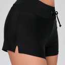 Womens Low Rise Drawstring Swim Shorts, Boyshort Board Shorts with Liner | Bikini Tankini bottoms, Quick Dry, Sun Protection, Swimming, Surfing, Beach (Black, S)