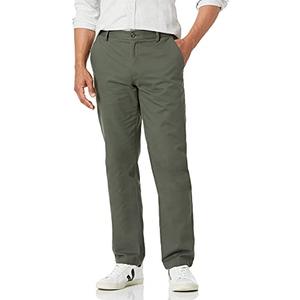 Amazon Essentials Men's Straight-Fit Wrinkle-Resistant Flat-Front Chino Pant, Dark Olive, 35W x 29L