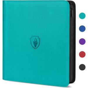 Premium Zip Card Binder 12 Pocket, Fabmaker 912 Pockets Trading Card Binder, PU Zipper Card Collection Album, Sturdy Side-Loading Card Book Holder for Game & Sports Cards, Teal (12 Pocket - 15" x 13.6", Turquoise)